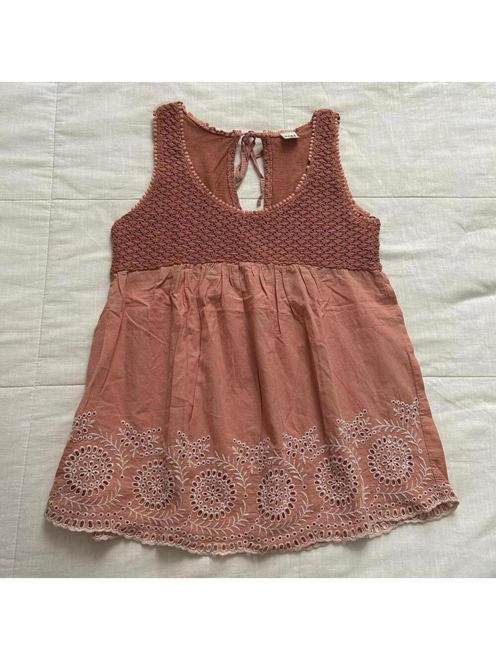 Axes Femme Coral Pink Eyelet Hem Tie Back Sleeveless Top Medium